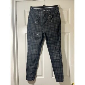 HT Denim Hot Topic Grey Plaid High Rise Super Skinny Jeans Punk D-Ring Size 9